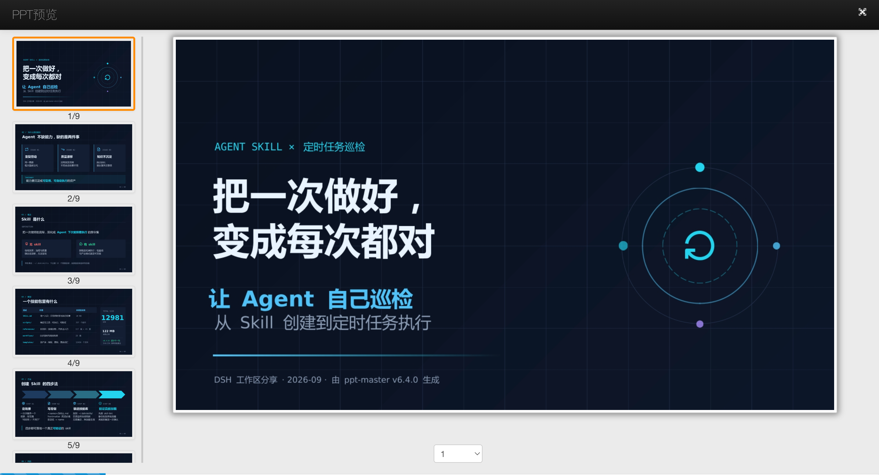 kkFileView 预览 PPT：左侧缩略图导航，右侧主展示区